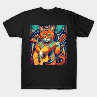 mushroom loving cat guitar player T-Shirt